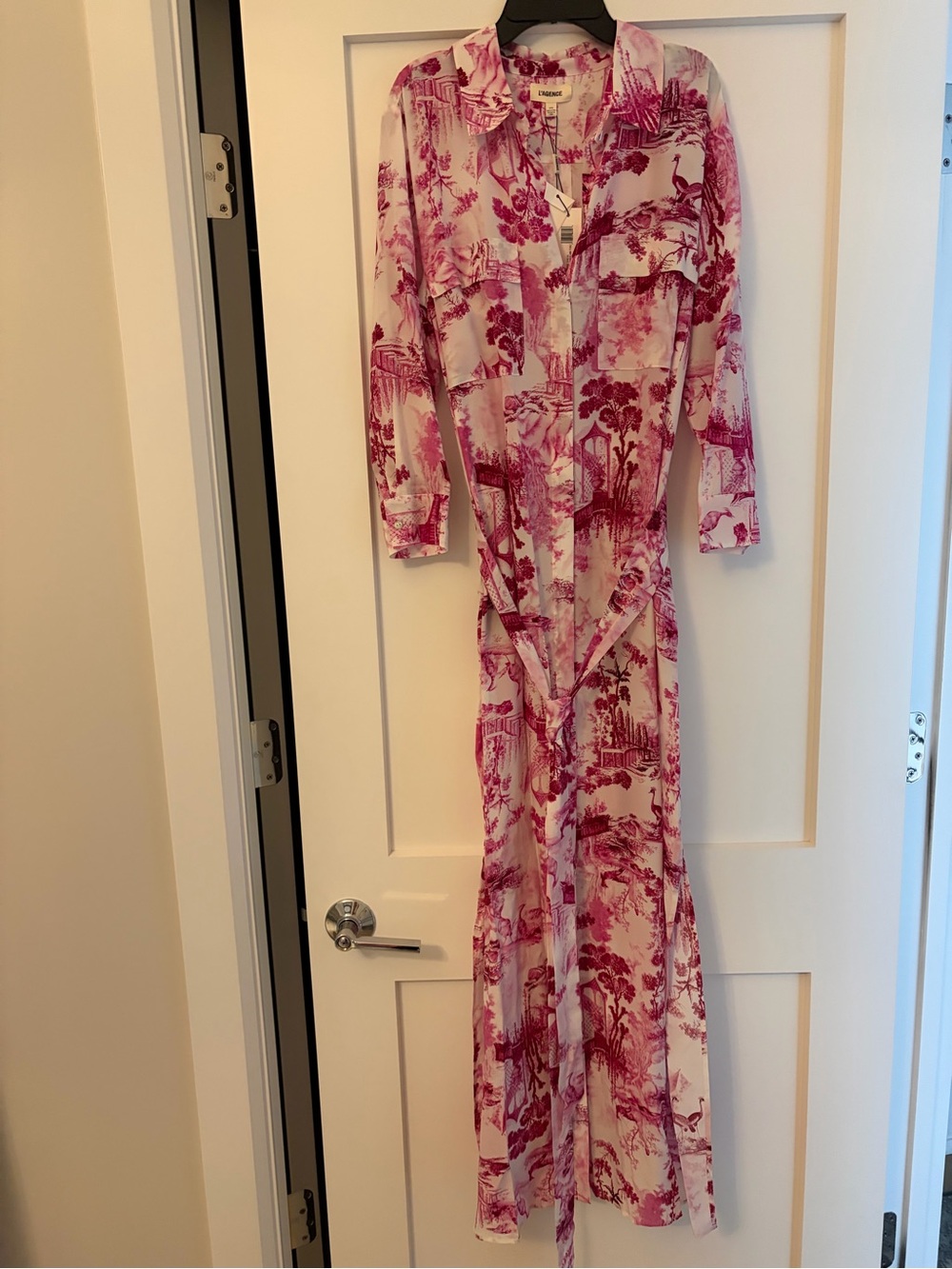 L'AGENCE Pink and White Floral Shirt Dress